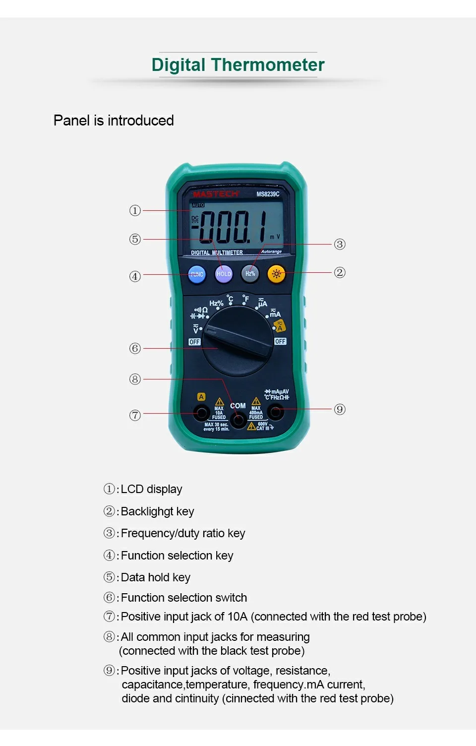 MASTECH MS8239C цифровой мультиметр AC DC Напряжение Ток Емкость Частота Температура Тестер Авто диапазон ручной 3 3/4