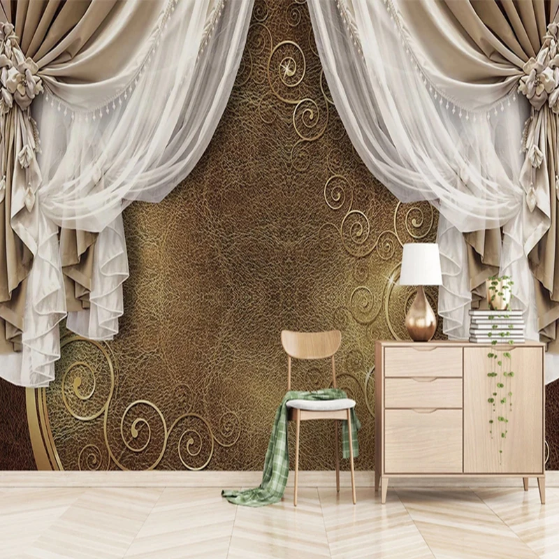 

Luxury Wallpaper 3d European Beautiful Curtain Lace Home Wall Mural