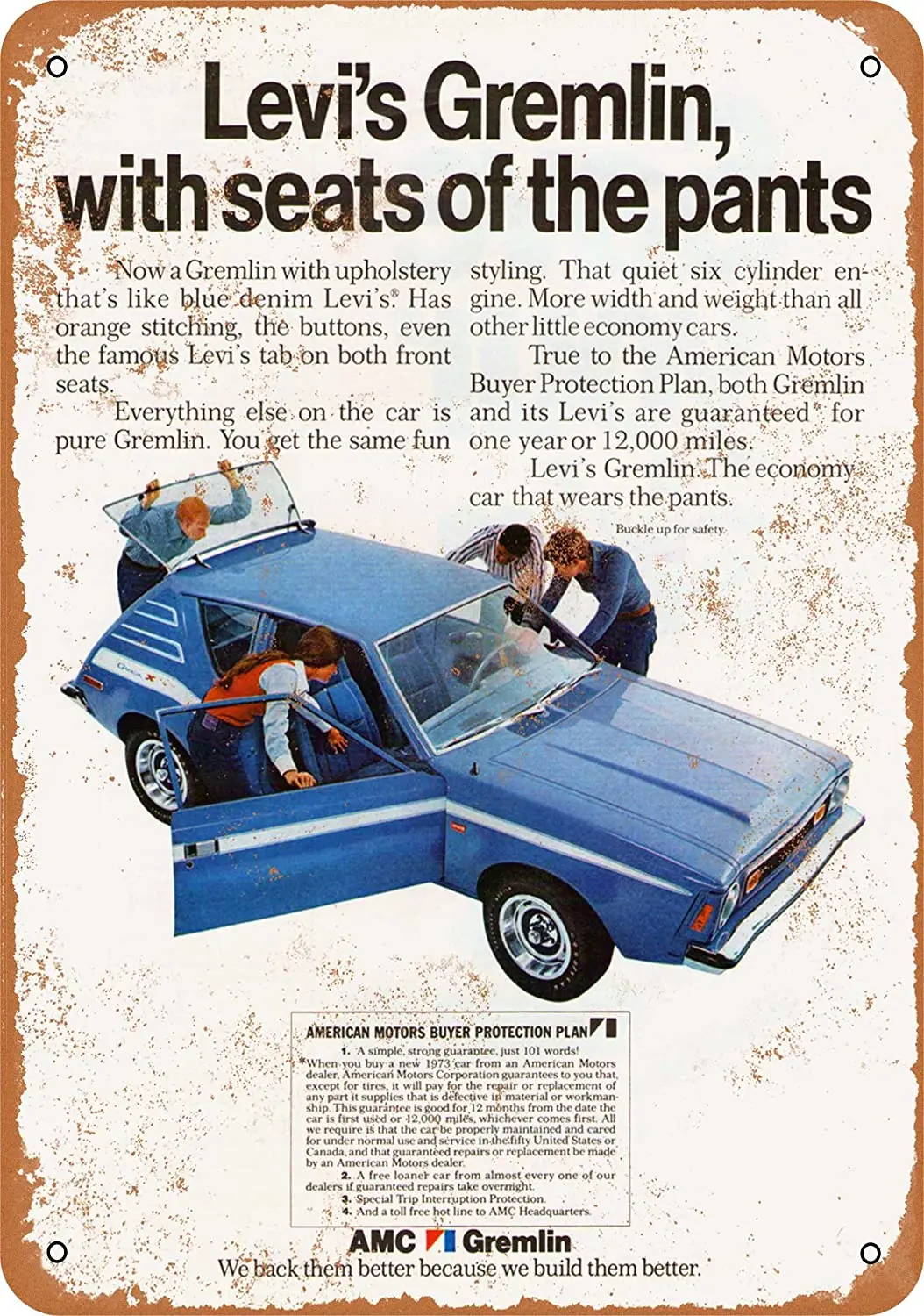 

WallColor 8*12 Metal Sign 1972 Levis AMC Gremlin Vintage Look