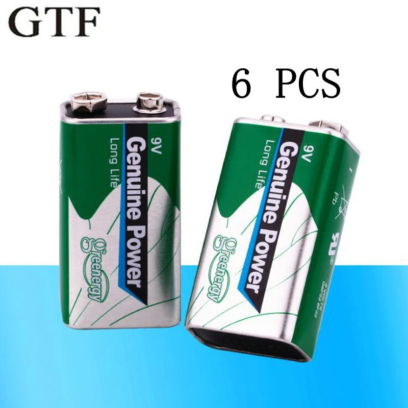 

6-piece Super Heavy Duty 9V 6F22 Dry Zn/MnO2 Battery for remote control Toys/smoke Alarm microphone instrument Dry battery cell