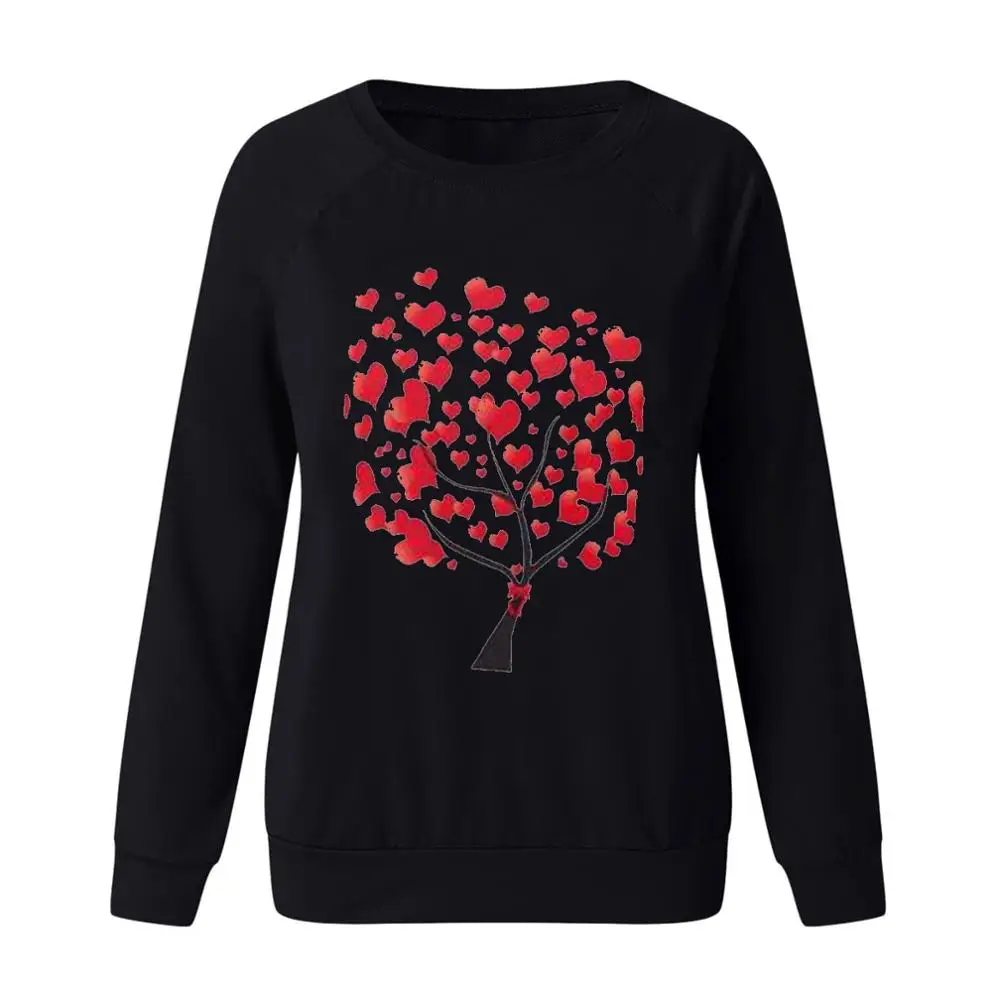 

New Valentine's Day Spring Hedging Print Long Sleeve Loose Casual Women's T-shirt