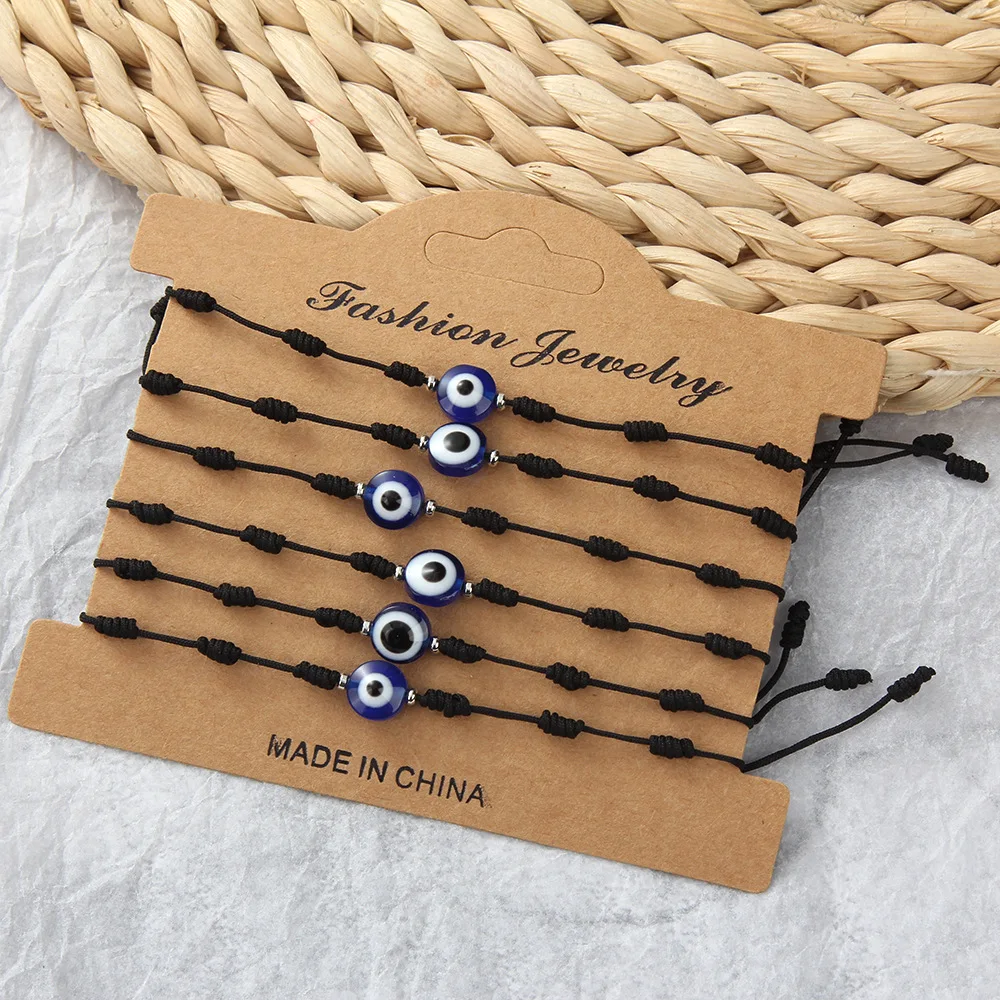 

6pcs/set Luckly Turkish Evil Blue Eye Braided Bracelet Women Red Black Adjustable Woven Rope Acrylic Beaded Bracelets Jewelry