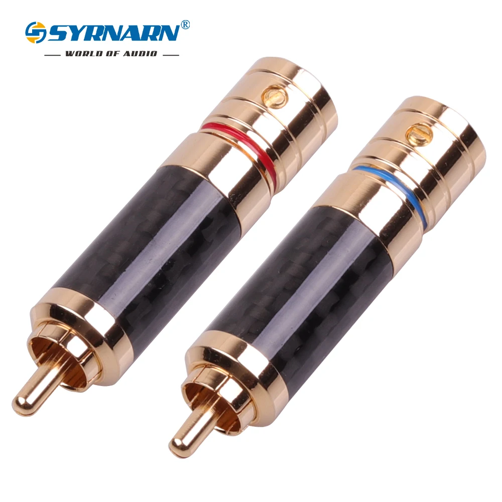 

SYRNARN 2Pcs/1Pair High Quality Carbon Fiber RCA Connector RCA male plug adapter Video/Audio Wire Connector Support 8mm Cable