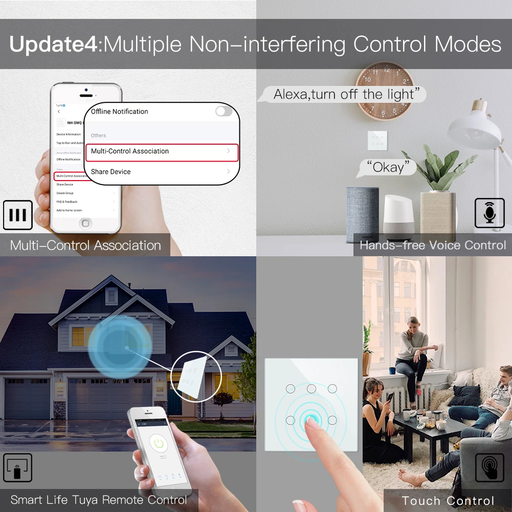 Moes New Smart WiFi 6 Gang Light Switch Life/Tuya App 2/3 Way Muilti-Control Remote Control Works with Alexa Google Yandex | Обустройство