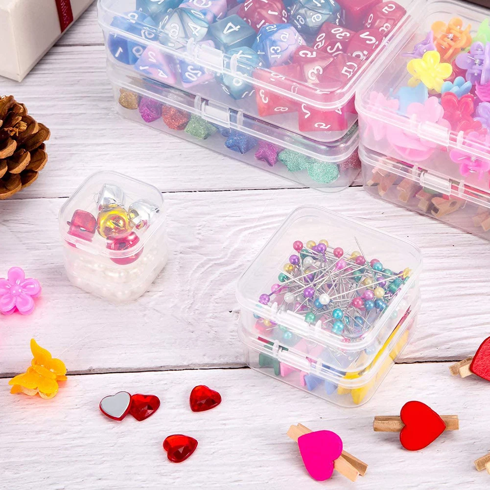 

12PCS Small Clear Plastic Beads Storage Containers Box With Hinged Lid For Storage Of Small Items Crafts Hardware Jewelry Pills