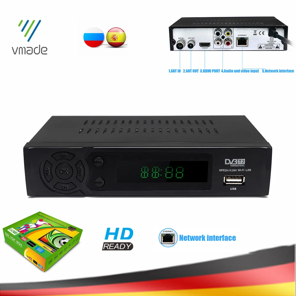 Приемник цифрового эфирного телевидения DVB T2 WiFi Full HD 1080P H.264 ТВ тюнер T/T2 встроенный