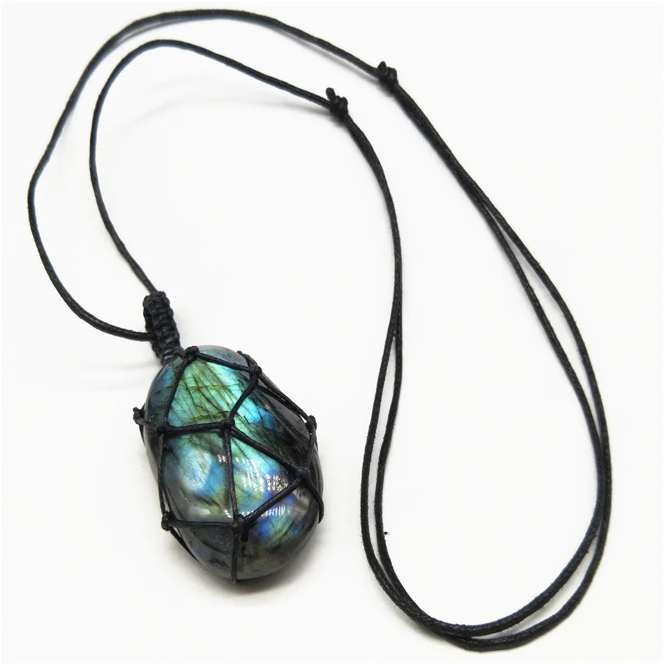 

Natural Moonstone plagioclase Pendant Necklace hand woven style popular