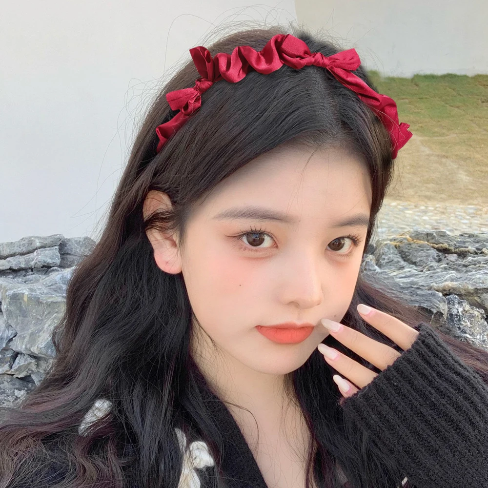 

New Spring Summer Bow Hairband Hair Hoop Thin Korean Headband Handmade Ribbon Solid Fabric Girls Casual Party Hair Accessories