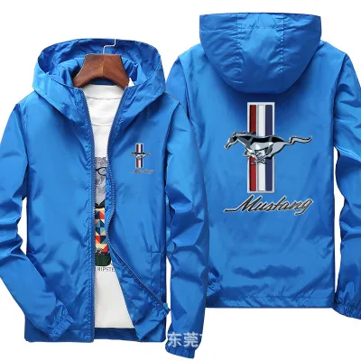 

New men High Quality Mustang Car Logo Jacket Windproof Jacket Mobike Riding Hooded Windbreaker Sweatshirts Racing zipper Coat 55