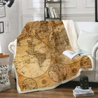Одеяло из шерпы с 3D-принтом карты мира в стиле ретро, покрывало на диван, постельное белье для путешествий, бархатное плюшевое покрывало на флисе, покрывало