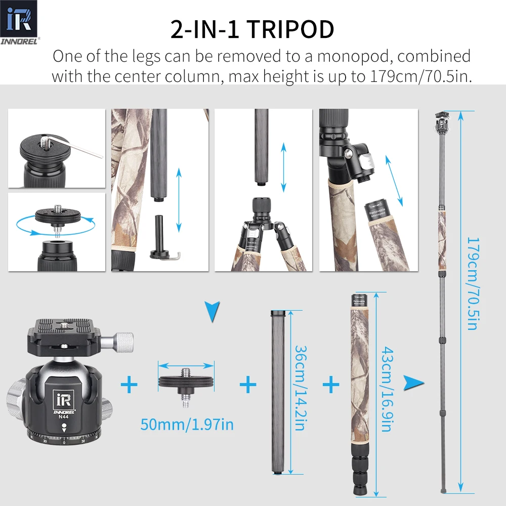 Монопод-тренога INNOREL RT75/85 см камуфляжный из углеродного волокна для DSLR-камеры