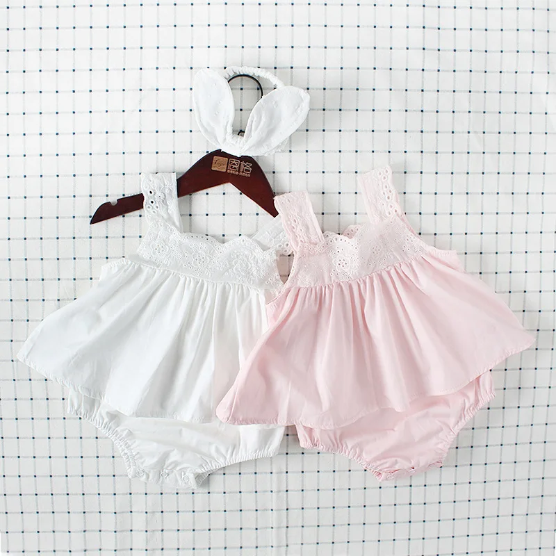 

Summer Newborn Girls Cotton Lace Dress Jumpsuits Clothes Baby Knit Rompers Long Sleeve Children Rompers + Rabbit Ears Headband