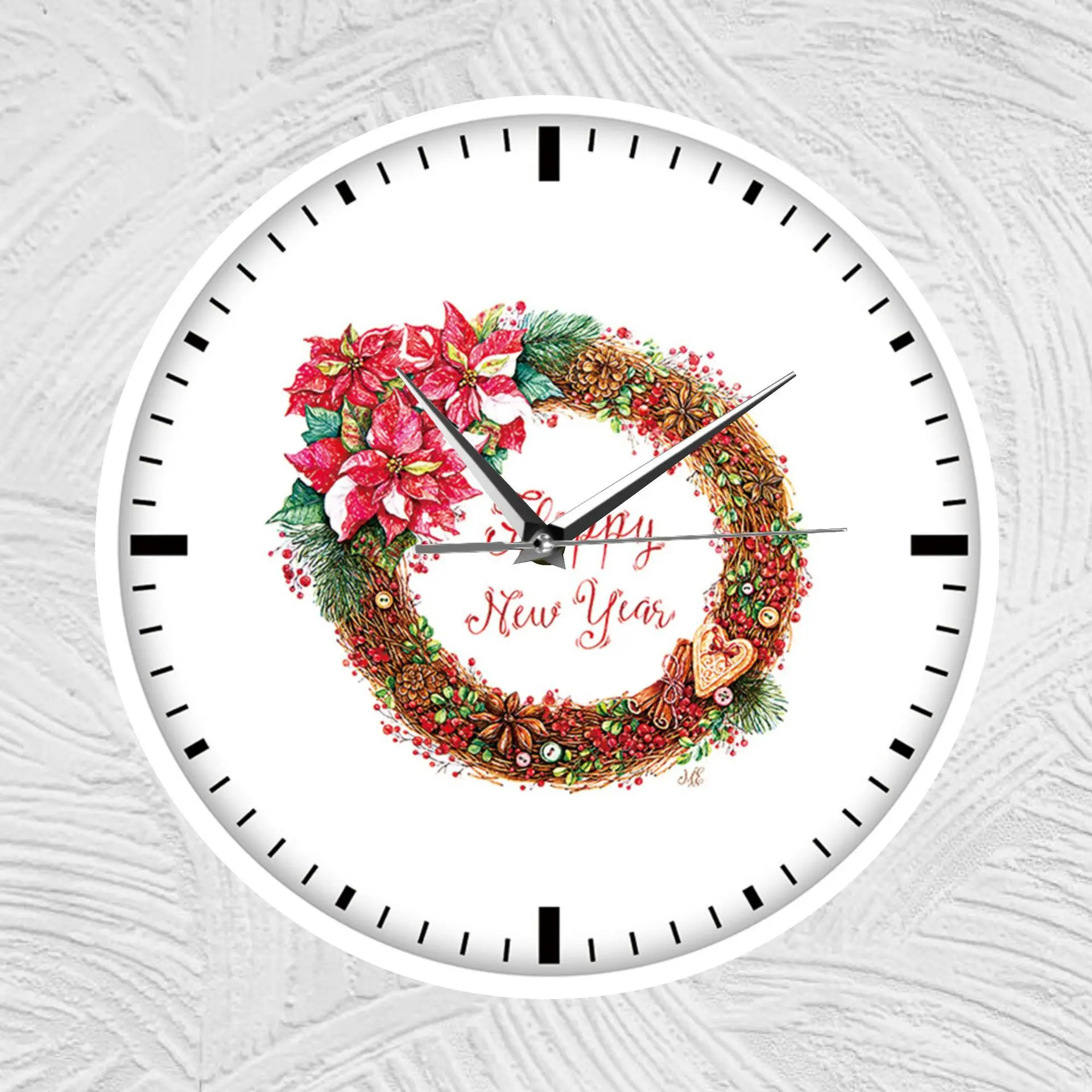 

Creative festival festive decoration Clock New Year, happy New Year wreath acrylic wall clock home gifts clock wall