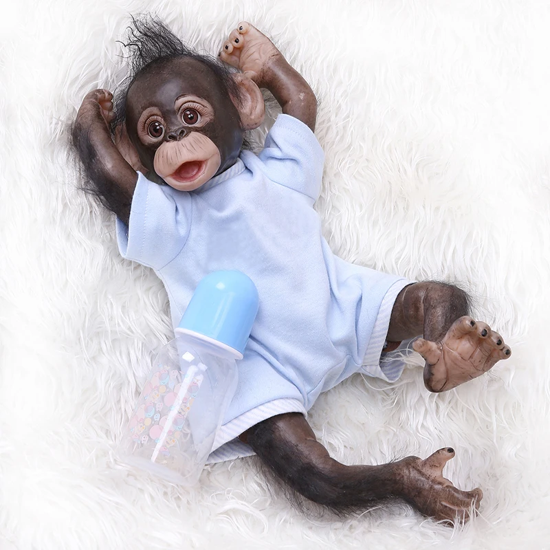 40CM Handmade Detailed Painting Job Reborn Orangutans Baby Monkey In Black Collectible Art High Quality Doll