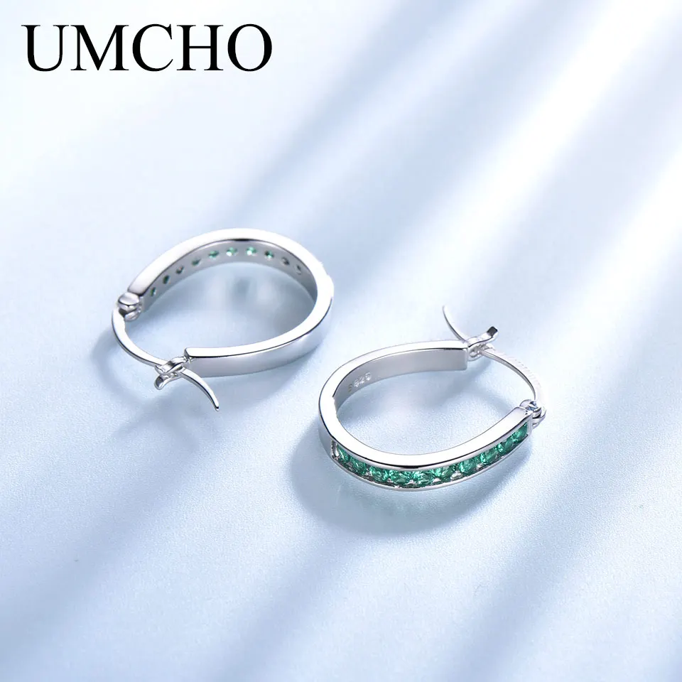 UMCHO, цельное серебро, 925, ювелирное изделие, хорошее зеленое, создано, нано изумруд, серьги-клипсы для женщин, праздничные подарки на день рождения, очаровательные ювелирные изделия