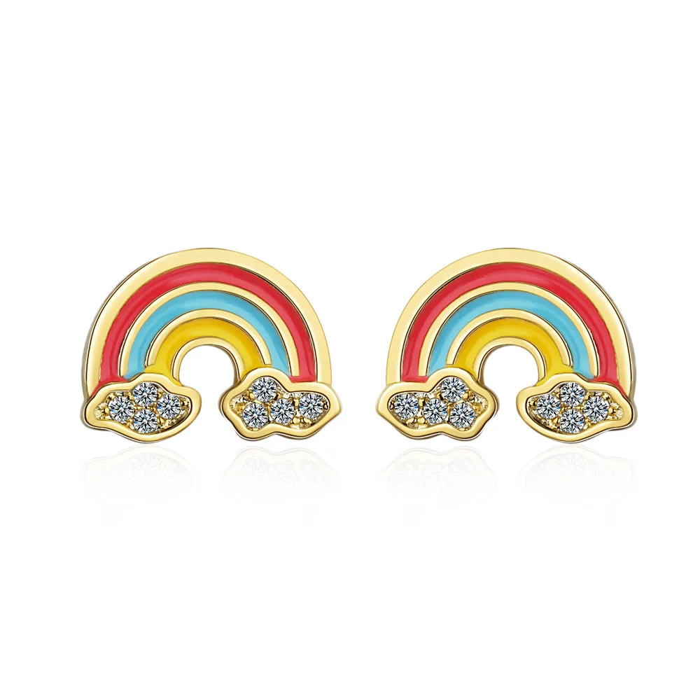 

100% 925 Sterling Silver Originality Rainbow Crystal Female Stud Earrings Wholesale Jewelry Women 2020 New Design Drop Shipping