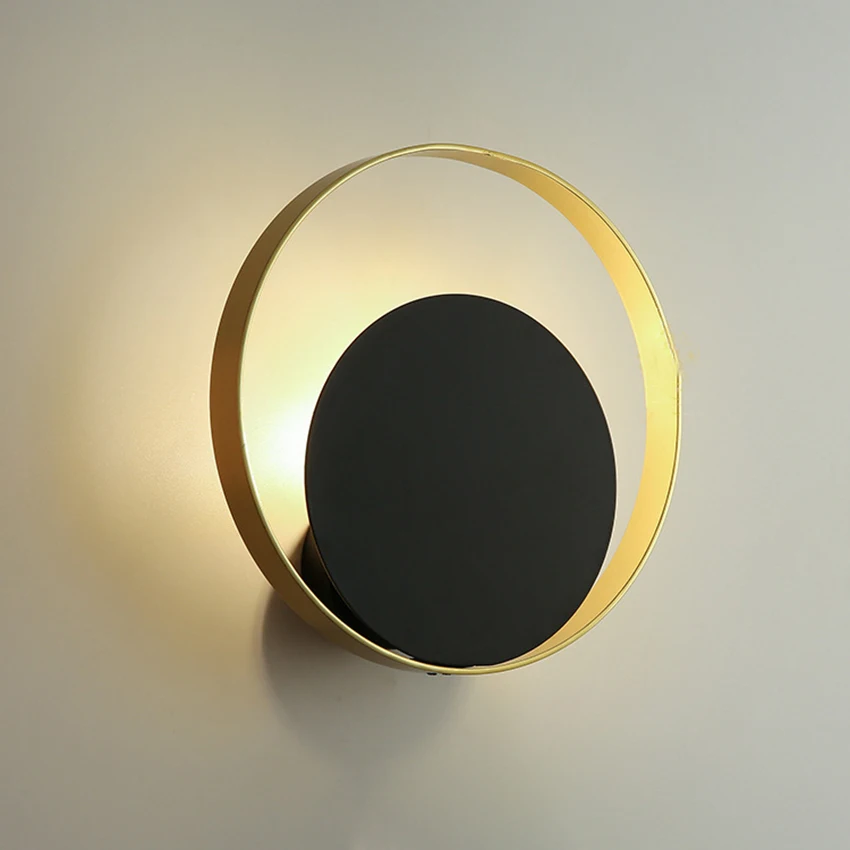 Настенный светильник с металлическим абажуром, винтажный светильник для спальни, черного и золотого цвета, D26 x h26 см