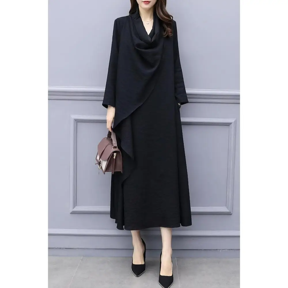 

Women's Spring Autumn Dress Women's Solid Color Long Sleeve Ruffles Korean Elegant Loose Dress AA3280
