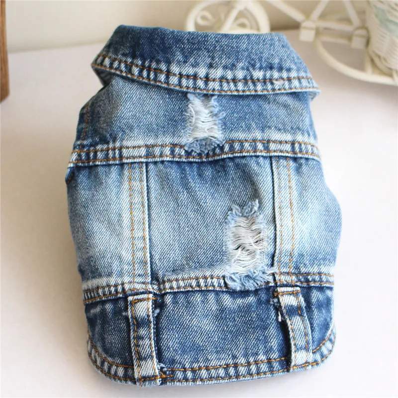 Pet Dog Clothes For Small Dogs Jeans T-shirt for Dogs Hole Denim Vest Cool Costume Cowboy Yorkshire Pug Pitbull Ropa Para Perro images - 6