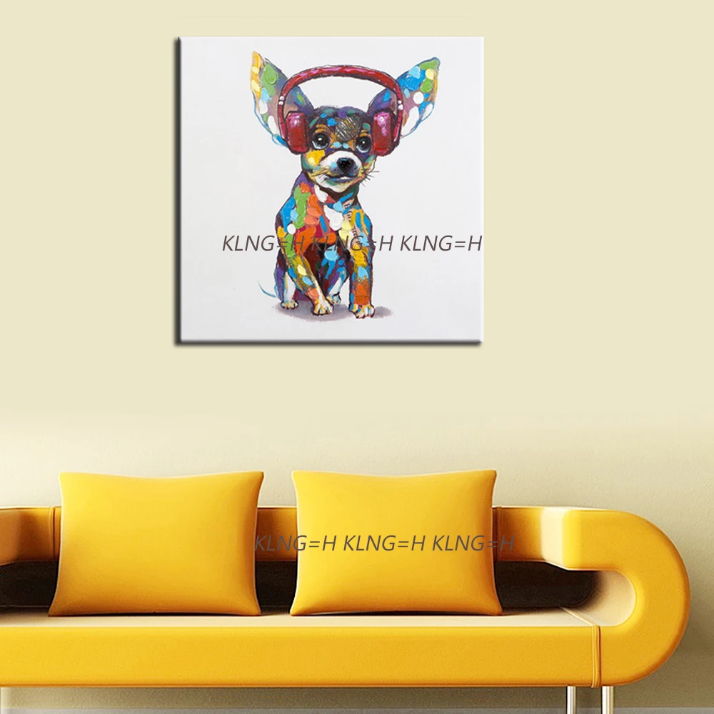 

Hand-painted art in modern animal music listening dog abstract oil paintings, oil paintings knife dog painting decorative art po