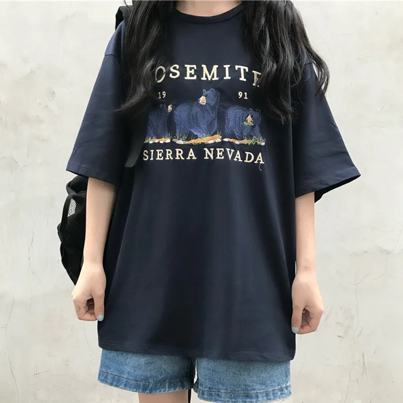 

Short-Sleeved T-shirt Women's Loose Korean-Style Trendy Student Harajuku BF Gentle Weird Girl Half-Sleeve Top fafa_ootd