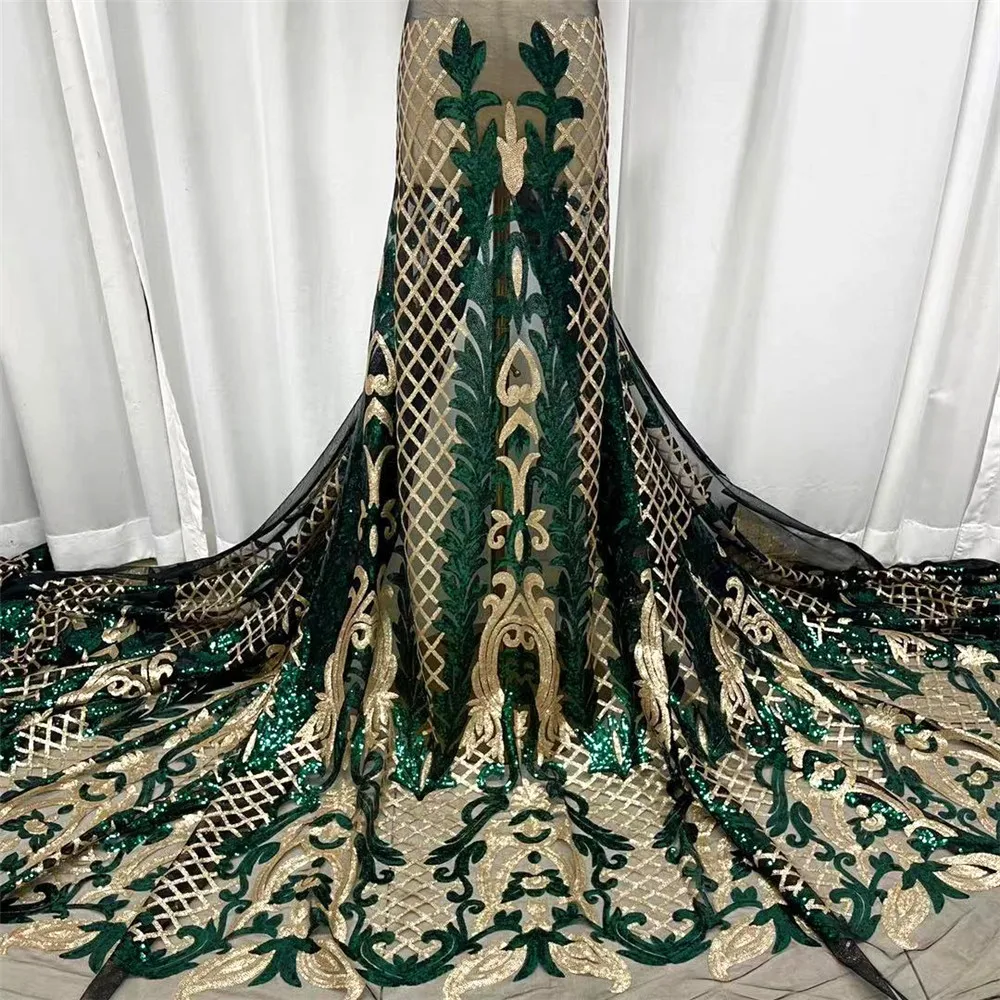 

Pure White Full Color Sequins Tulle Fabric High Grade African French Lace Mesh Fabric Last Sequence Weddng F3230
