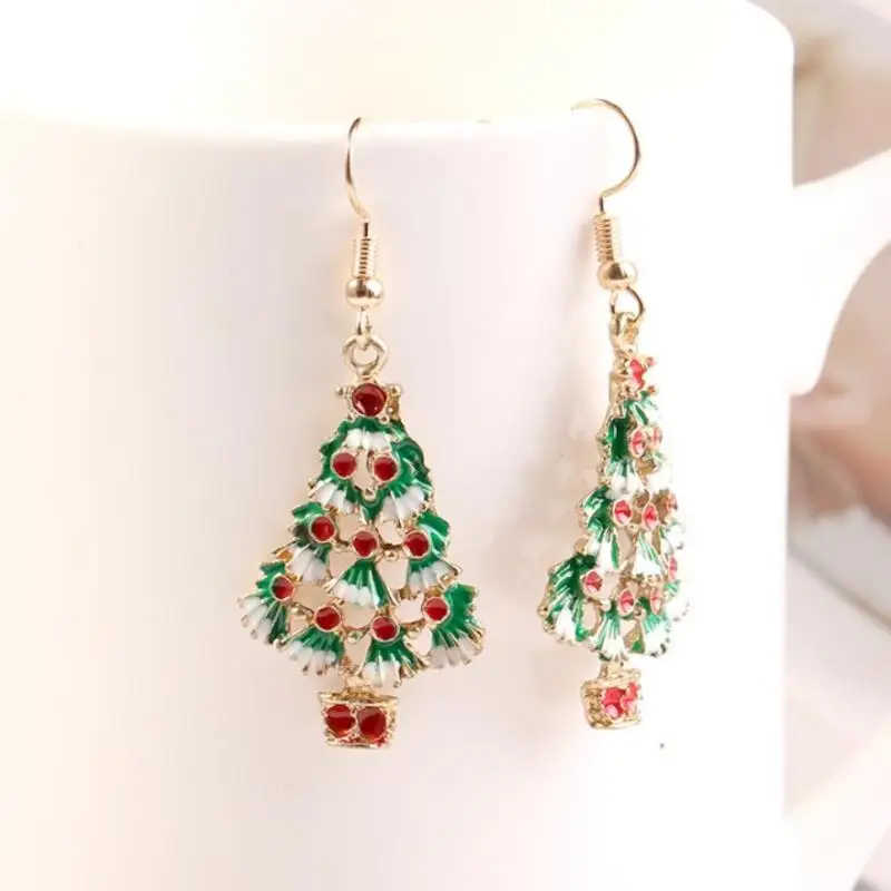 

Cute cartoon drop oil color Christmas tree Christmas gift earrings necklace set