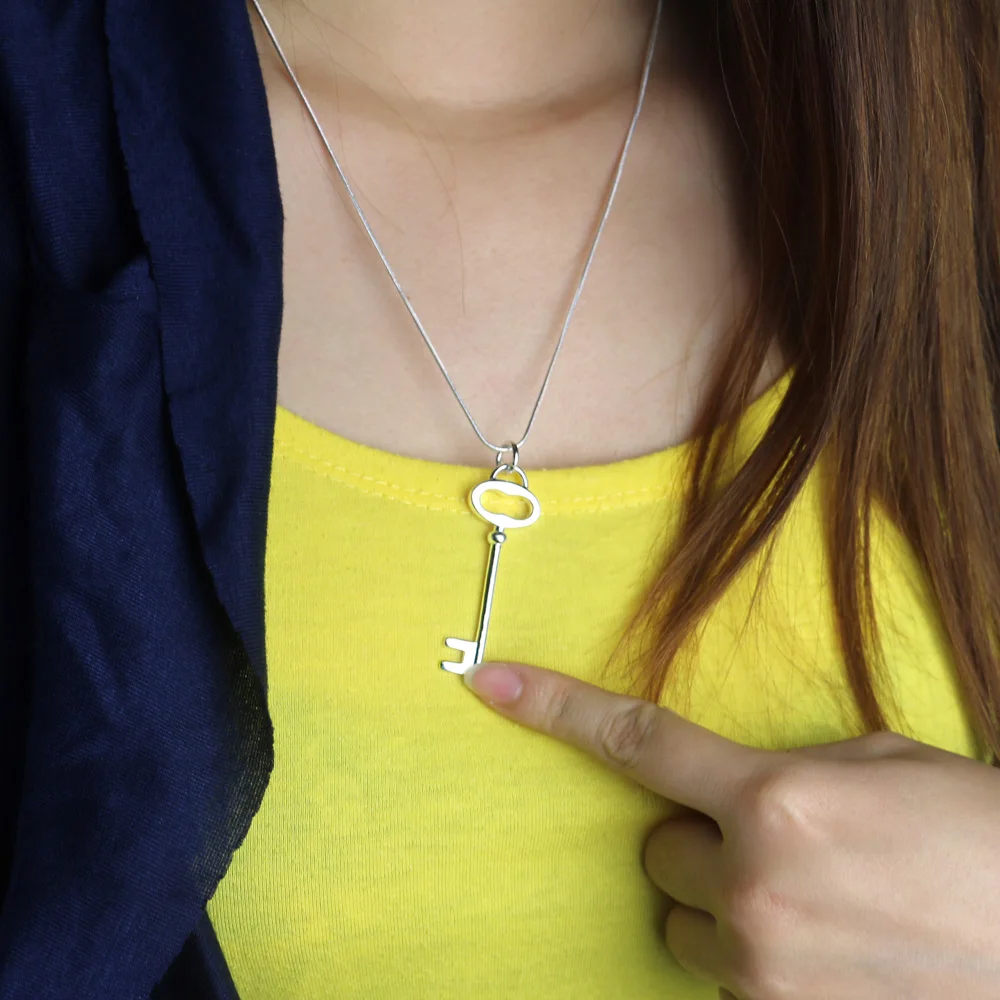 Минималистичный простой 925 Серебряное ожерелье для женщин Глянцевая ключ