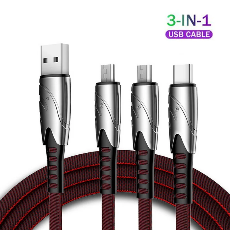 Кабель быстрой зарядки 3 в 1 с разъемом Type C 8Pin Micro USB нейлоновый Плетеный более