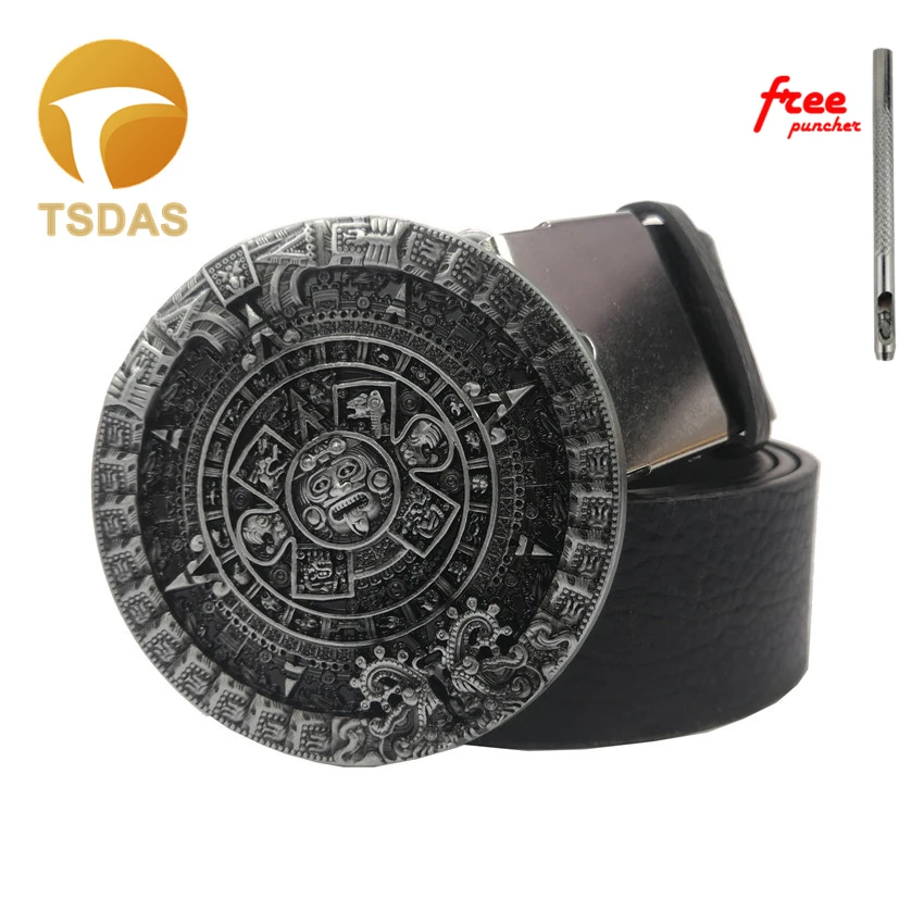Крутая Мужская металлическая пряжка для ремня с календарем в ацтекском стиле