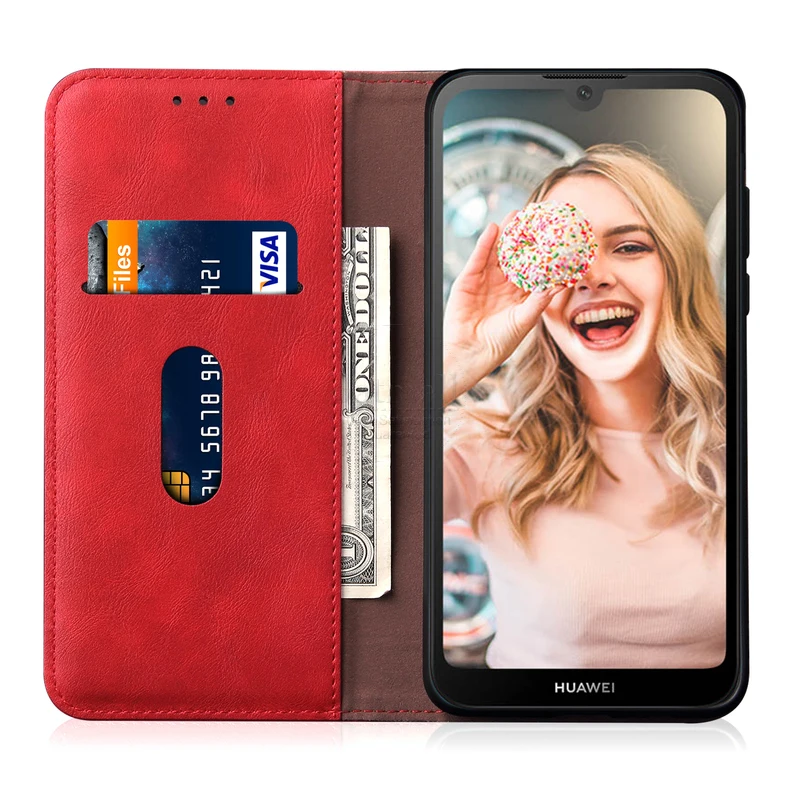 Роскошный тонкий кожаный чехол-книжка в стиле ретро для huawei Y9 чехол-кошелек с отделением для карт Магнитный чехол-книжка Y92019 чехол для телефона s