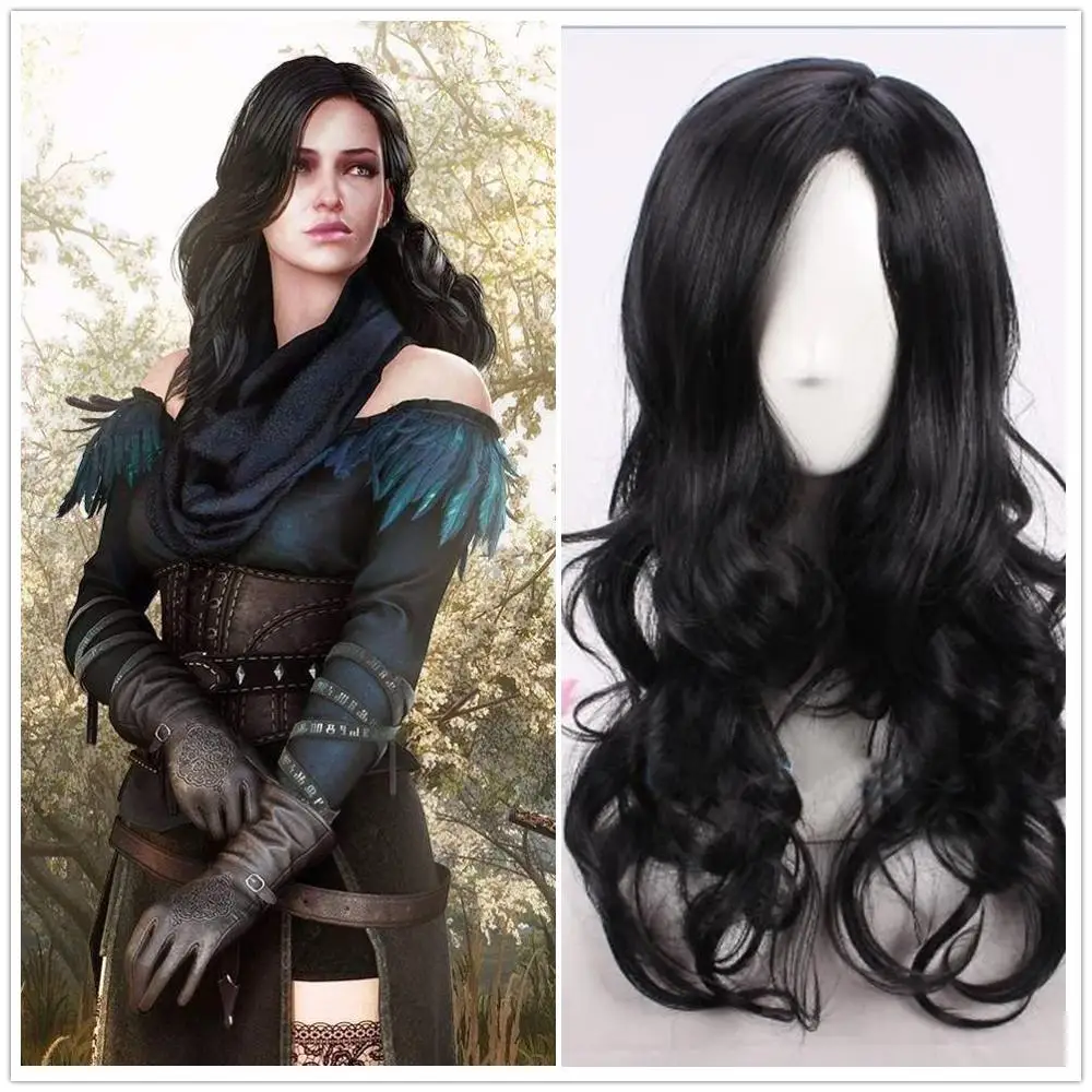

Halloween The witch Yennefer of Vengerberg Black Wavy Wig Women Role Play Black Hair Cosplay Wavy Wig + Wig Cap Free Shipping