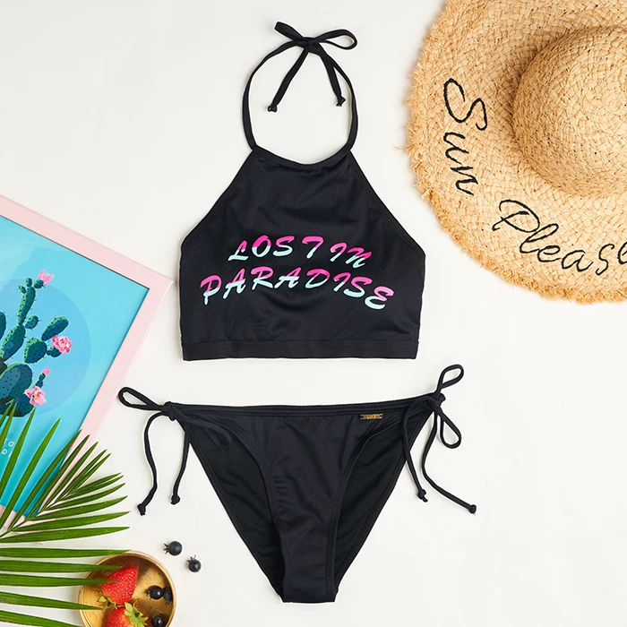 

Summer new sexy black letters bikini swimsuit women gather and look thin tether swimsuit women trend seaside vacation