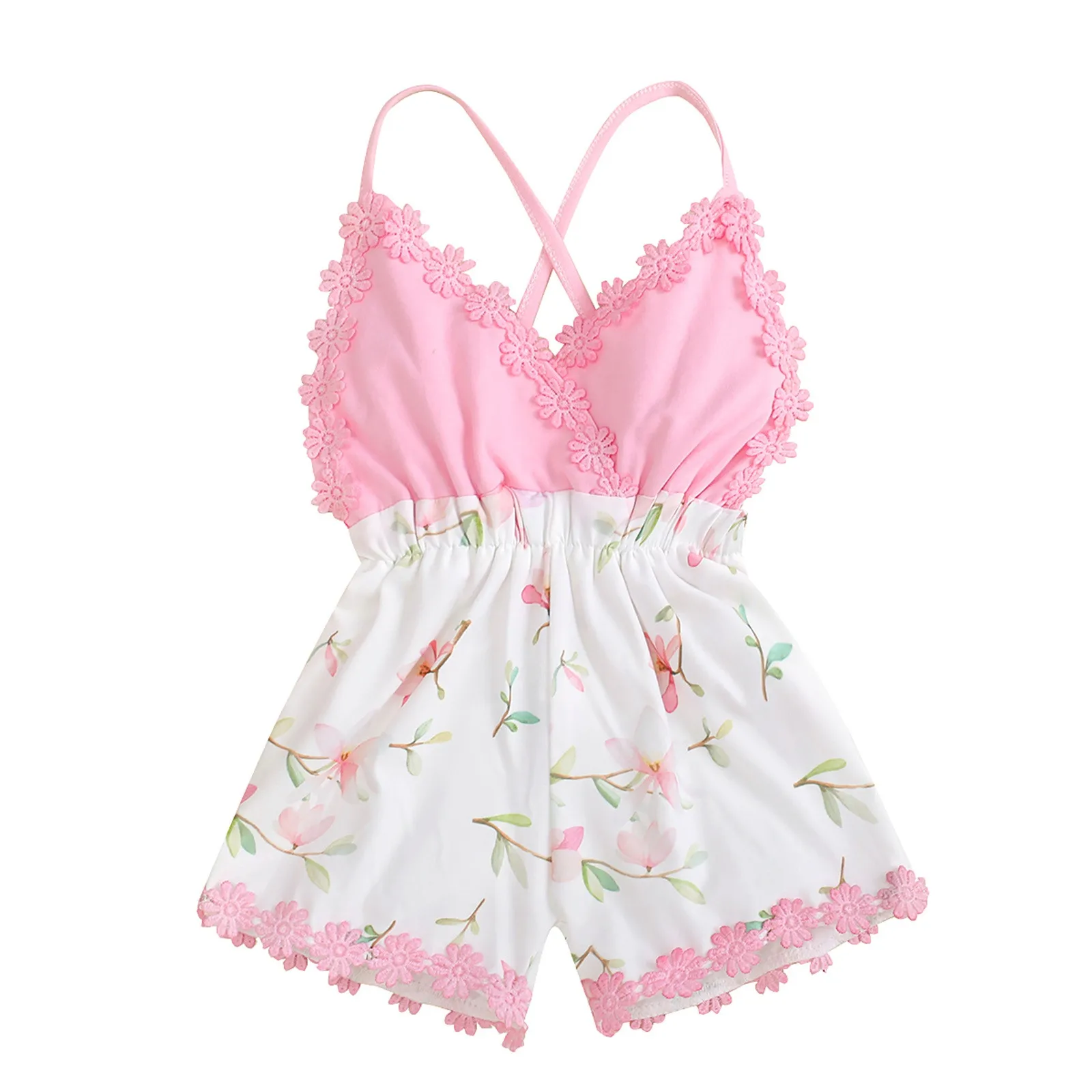 

Toddler Kids Sleeveless Baby Girls Ruffle Floral Romper Backless Suspender Elegant Jumpsuit Dropshipping