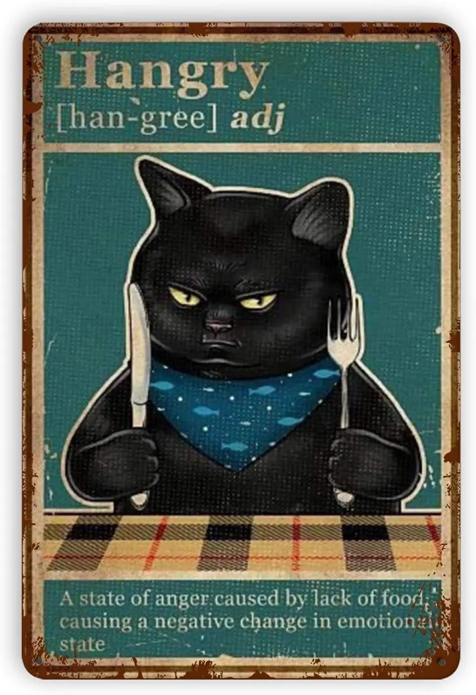 

Metal Tin Signs Vintage Hangry's Cat Wall Decor Retro Art Tin Sign Funny Decorations for Home Bar Pub Cafe Farm Room Metal