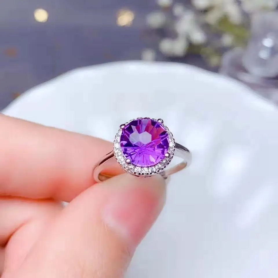 

Natural Amethyst Circular Simple Ring for Women Real S925 Sterling Silver Fine Fashion Weddings Jewelry Free Shipping MeiBaPJFS
