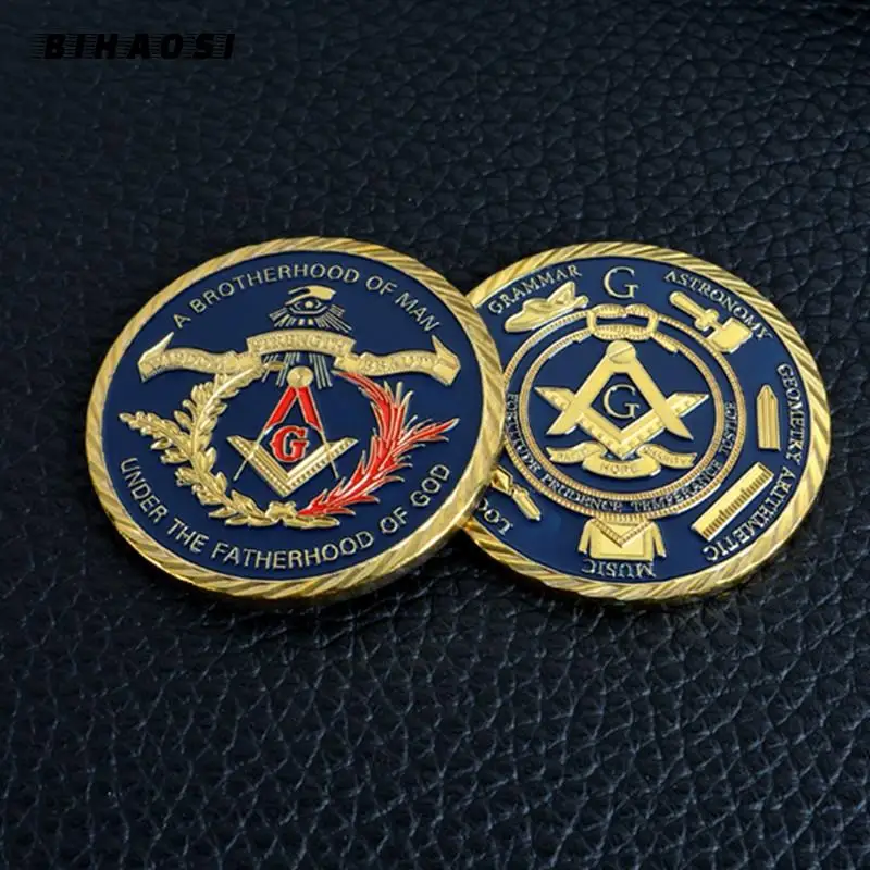 

American Freemasonry Coin Commemorative Coin 999 Gold-plated Two-color Dot Paint European Freemasonry Collection Coin Wholesale