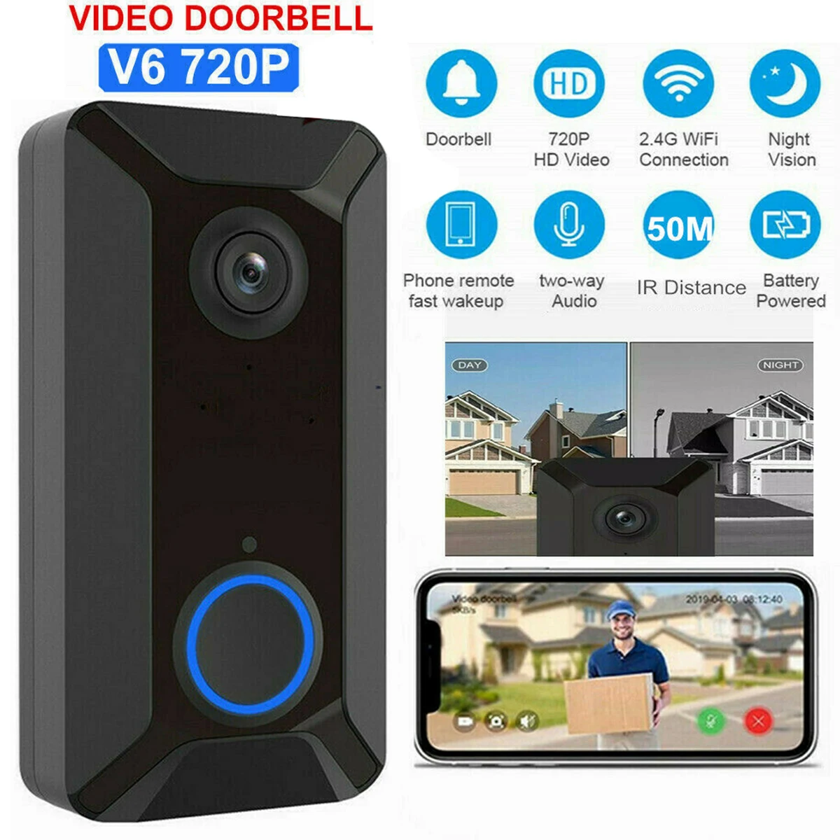 

HD 720P Smart WiFi Doorbell Waterproof Camera Video Intercom Doorbell Home Security PIR 2.4G Wireless Wi-Fi Door Bell Ring
