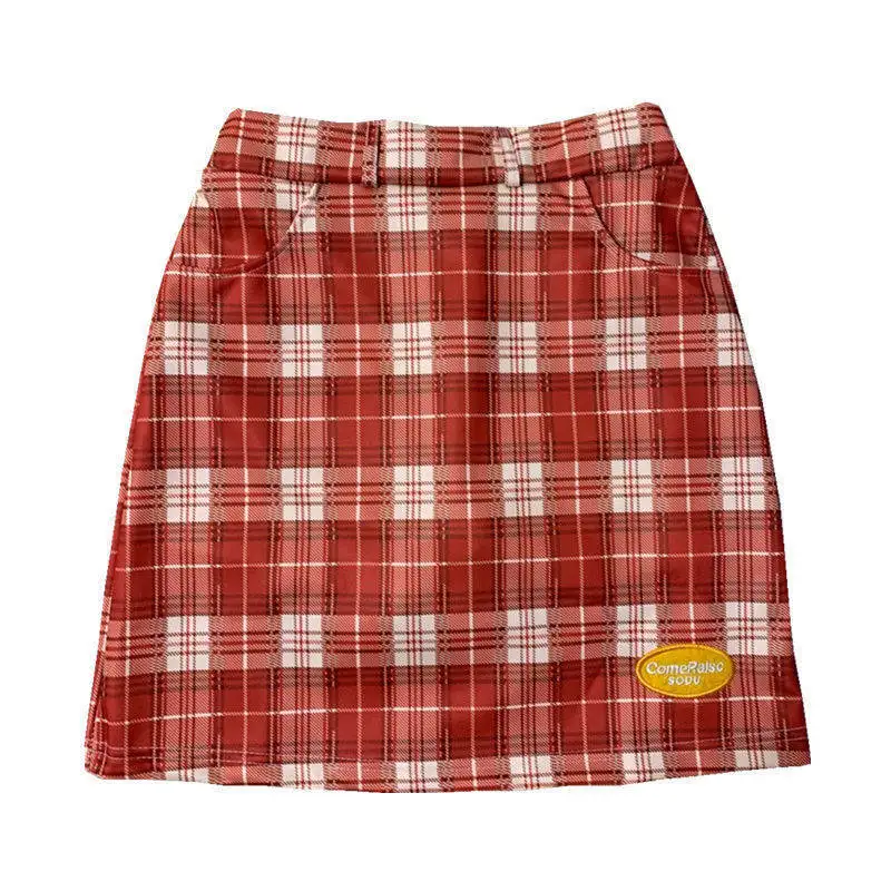 Клетчатая мини юбка женская красная синяя трапециевидная летняя школьная с