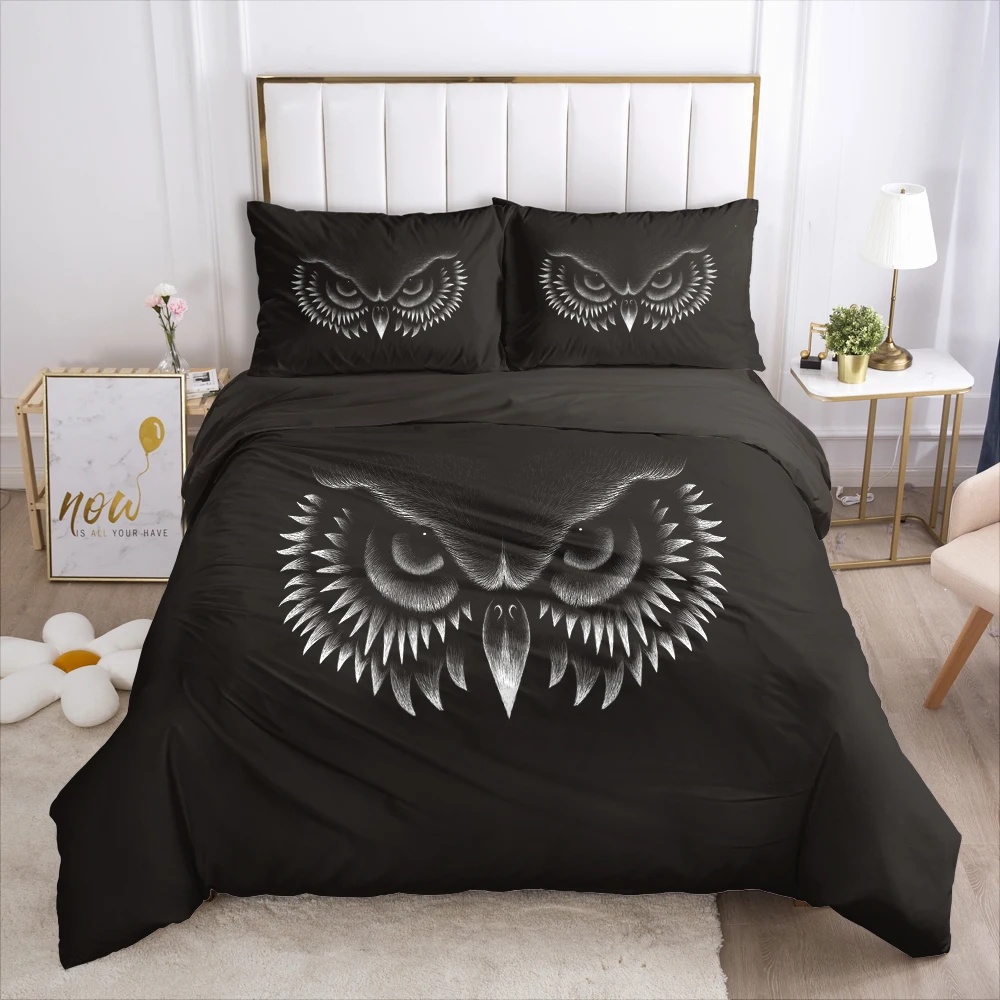 

3D Bedding Set Comforter Duvet Cover Pillowcases Luxury Bed Linens Bed Set Queen King Europe Russia Size Black Owl Head