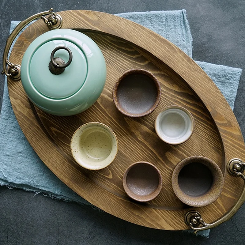 Японский деревянный поднос ручной работы эллипский поддон для чая торта