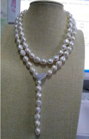 

HOT SELL elegant 12-13mm natural south sea baroque white pearl necklace 35inch925s