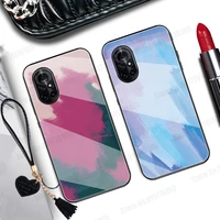 watercolor gradient tempered glass phone case for huawei nova 8 7 6 pro 8se p40 p30 p20 pro plus tassel lanyard shockproof cover
