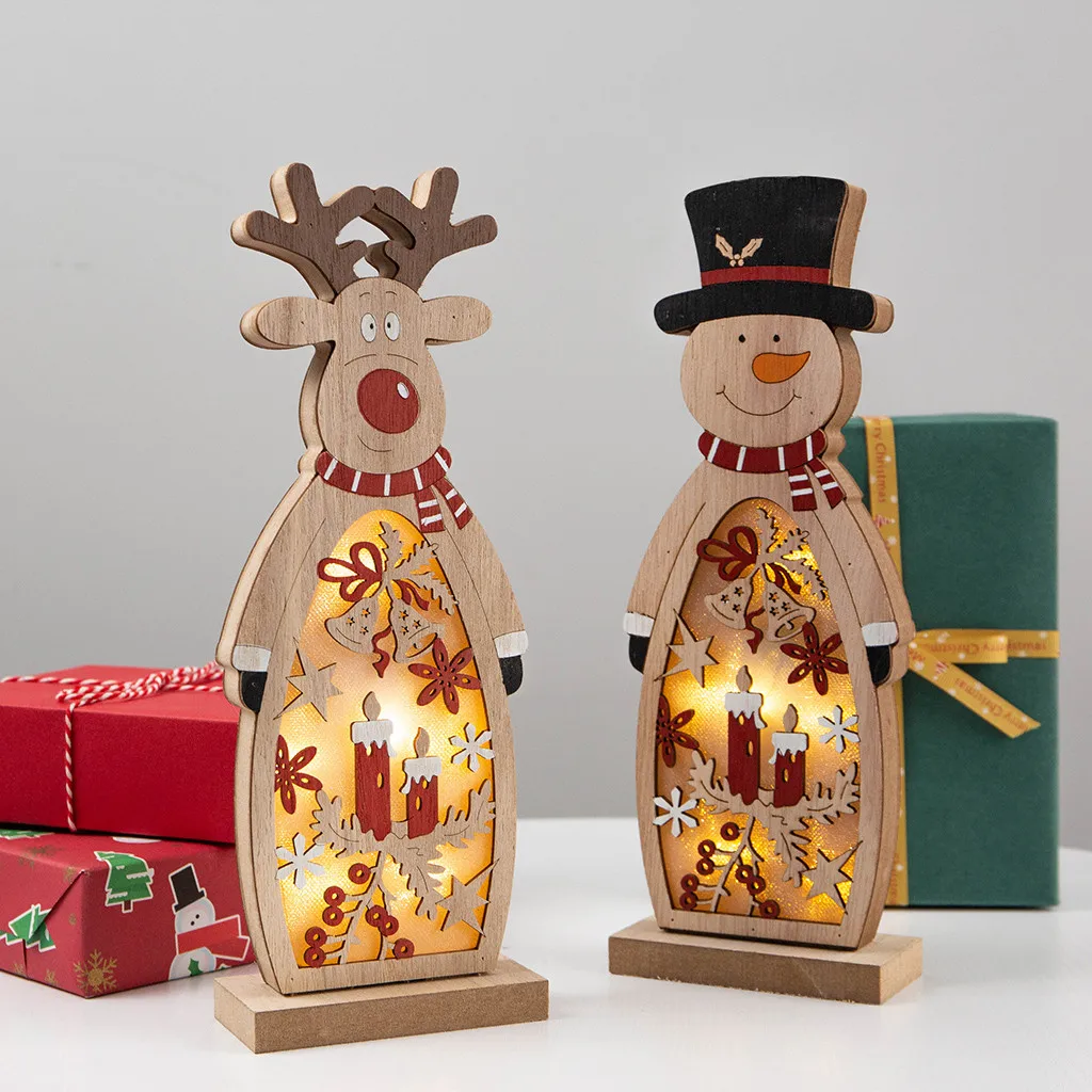 Светодиодный светильник с Рождеством деревянные украшения оленем и снеговиком