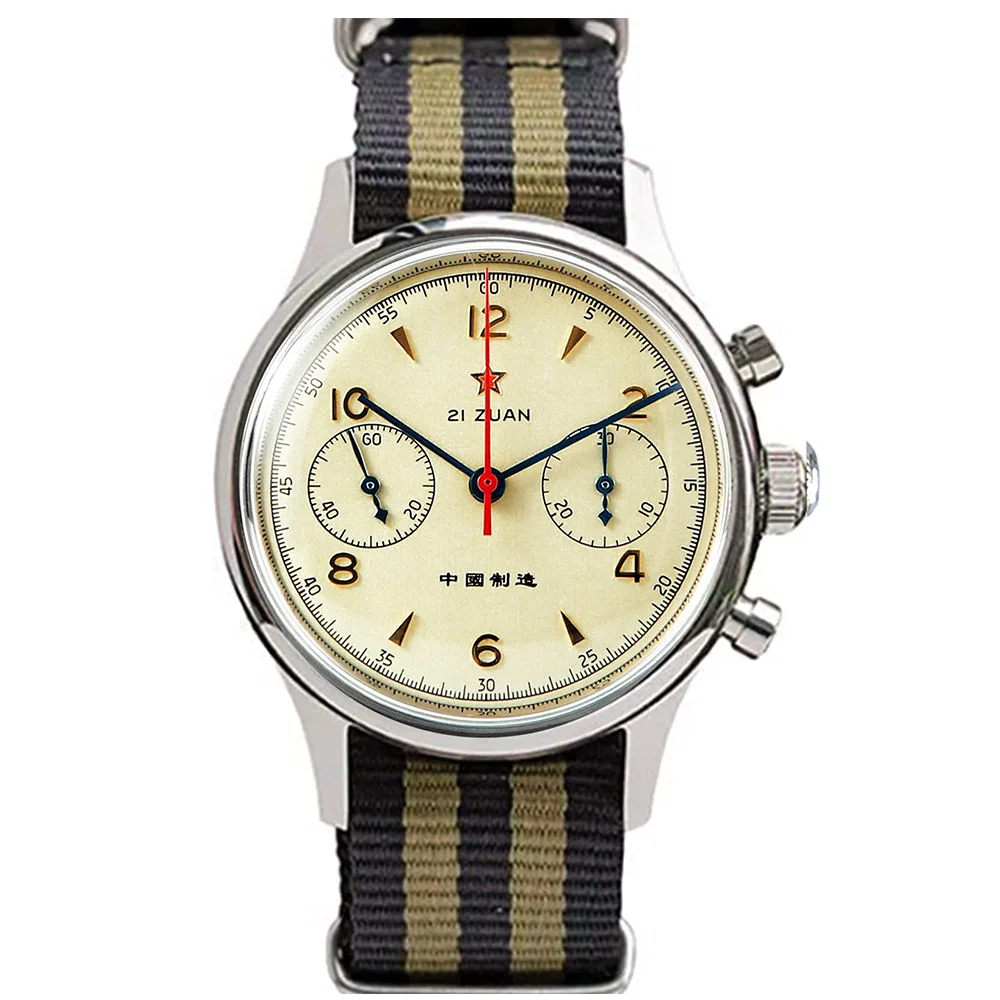

SUGESS Men's Vintage Pilot Mechanical Wristwatch Mineral Glass Seagull ST19 Hand Manual Movement Nylon Strap 50m Water Resistant
