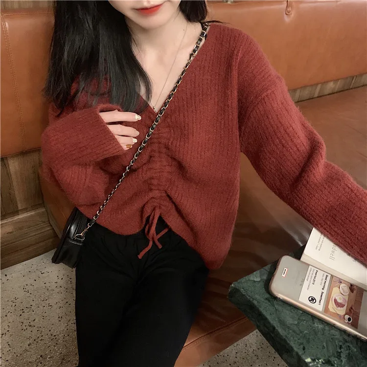 

2020 Spring autumn Knitted Stretch Bow Bandage Sweater Top Women Elegant Sexy Elastic Criss-cross Bottoming Sweater