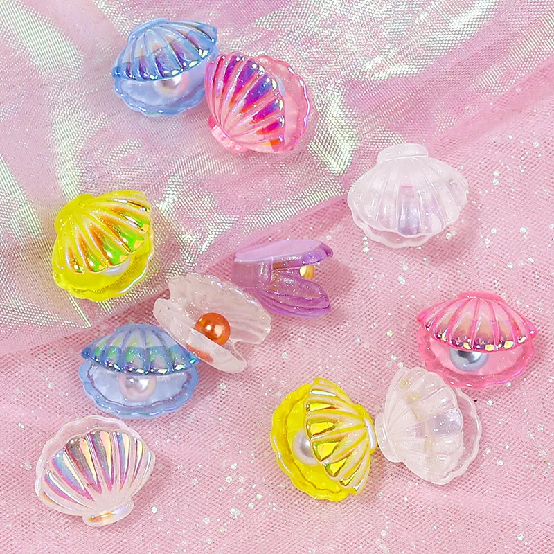 

10Pcs Kawaii Cute Color Plated Pearl Shells Flat Back Resin Cabochons Scrapbooking DIY Jewelry Craft Decoration Accessorie E74