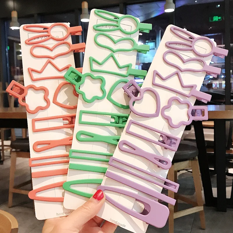 

10 PCS New Lovely Cartoon Geometry Type Metal Candy Color Womens Girls Hairpins Hair Clip Headwear Children Accessories Clips