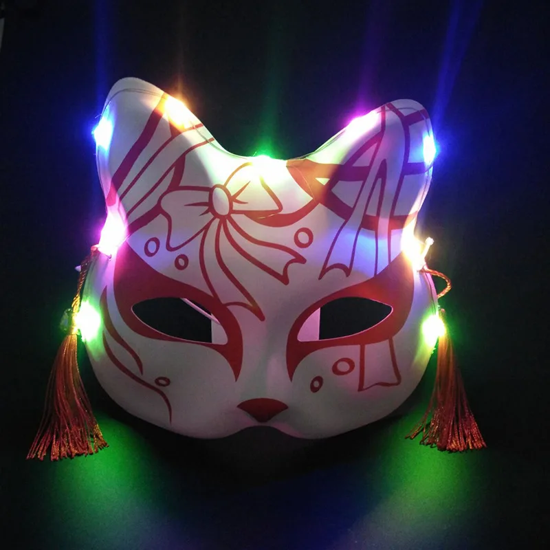 

Fox Mask With Tassels To Lead Dance Party Fashion Halloween Fox Glowing Cosplay Unisex Hand-painted Half-face Fox Mask