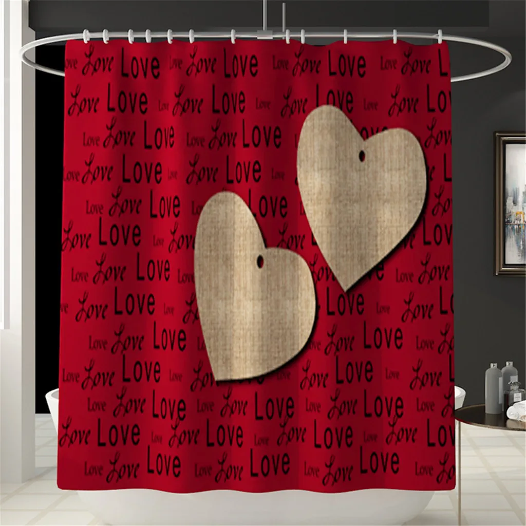 Печатная любовь занавеска для душа напольный коврик из четырех частей ванной